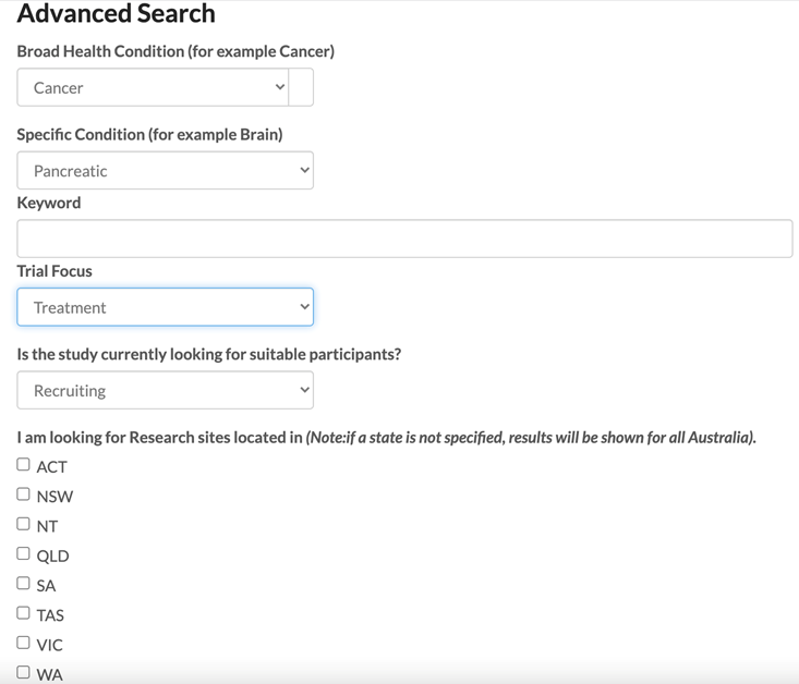 Australian Clinical Trials Registry Advanced Search