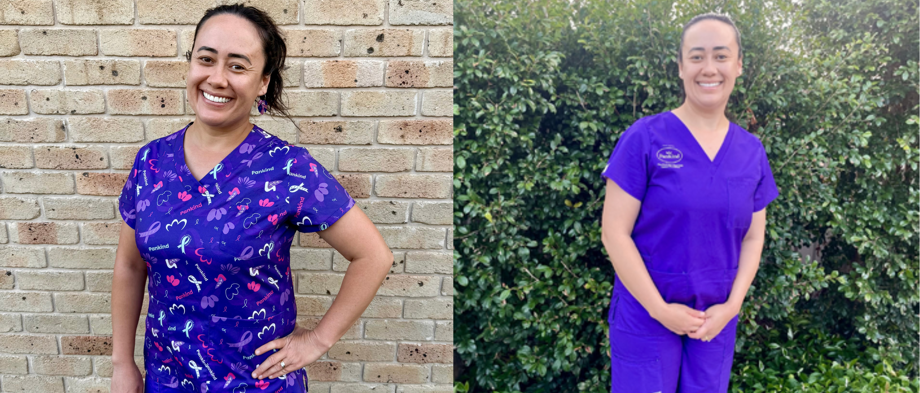 Marie wearing purple for Pancreatic Cancer Awareness Month