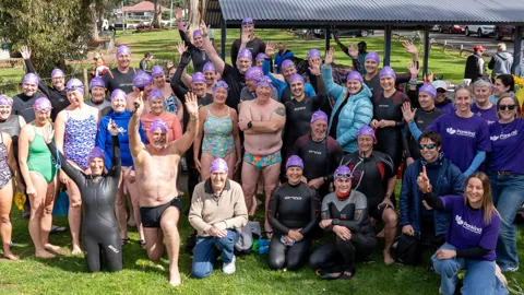 Ivan and Chris, alongside their close friends and family, gearing up for the 1000th swim.