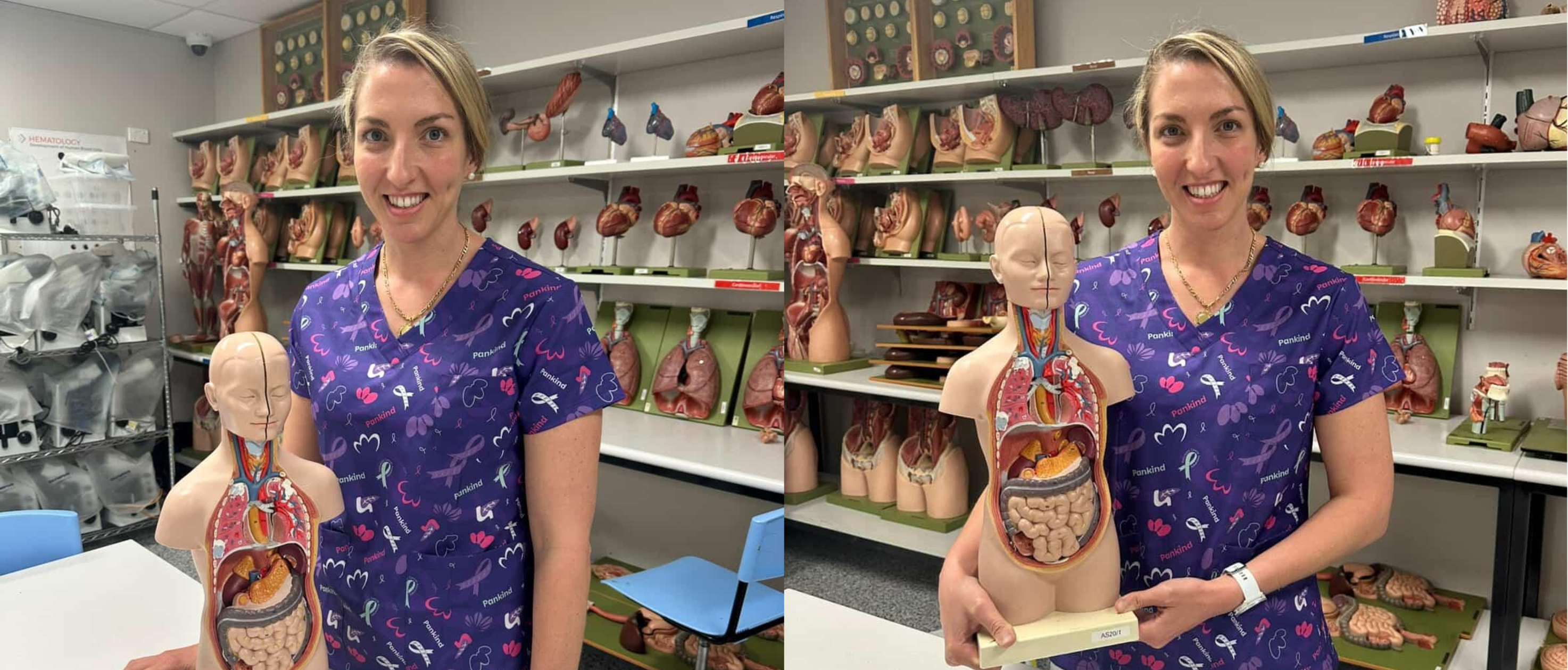 Alexa wearing purple for pancreatic cancer awareness.