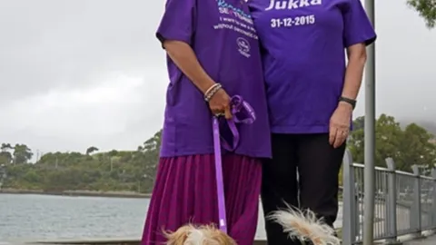 Judi with a friend at the Put Your Foot Down Hobart walk